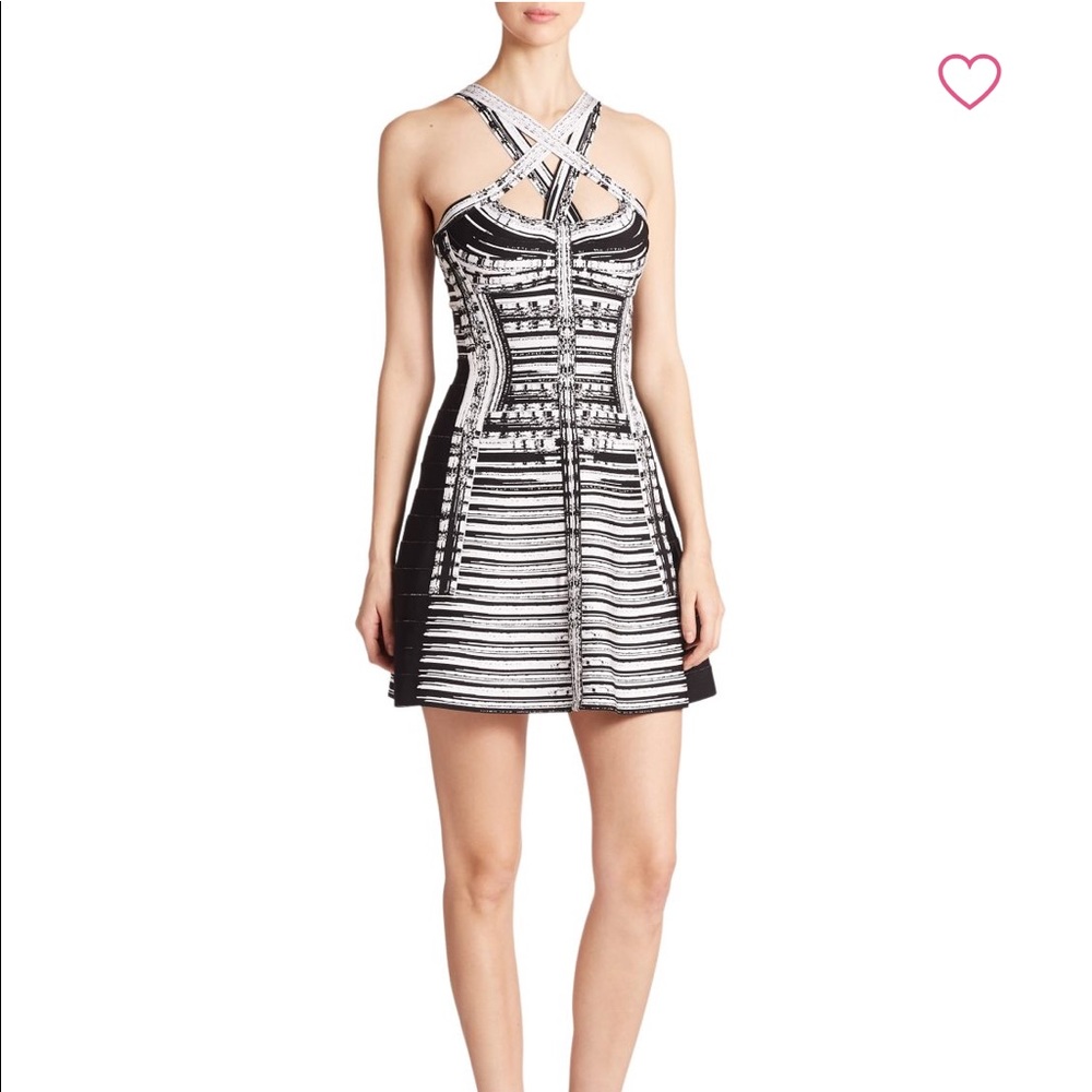 Herve Leger Sabrina Abstract Brushstroke Dress